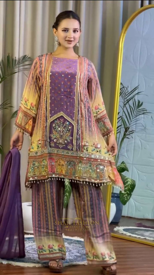 Beautiful Designer Chinon Silk Salwar Kameez