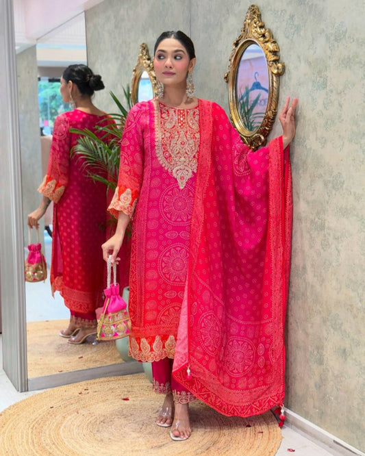 Straight Designer Red Salwar Kameez Set