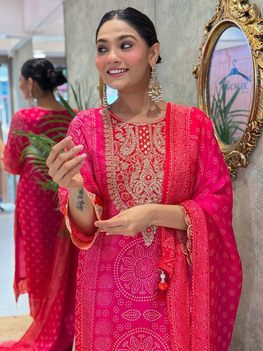 Straight Designer Red Salwar Kameez Set