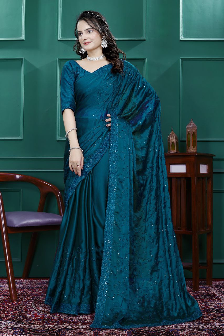 Party Wear Sequin Saree in Rangoli Silk Fabric Sparkle