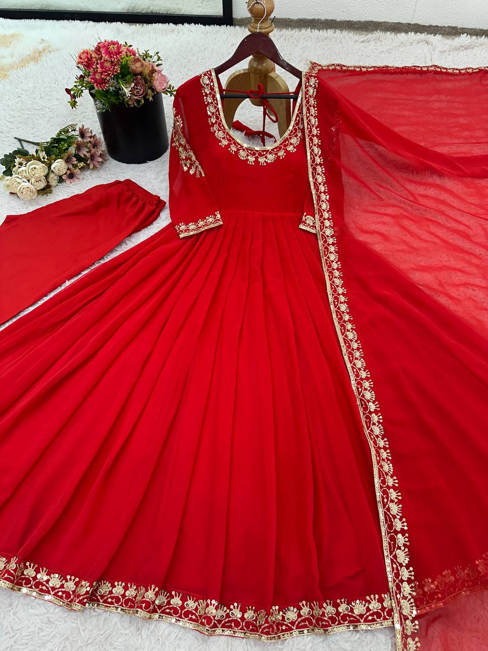Elegant Red Georgette Designer Anarkali Suit