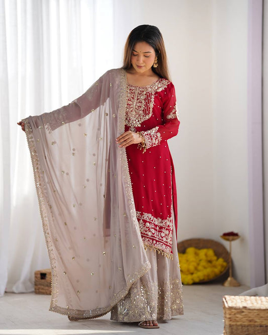 Red Sharara for wedding,
Designer Red Sharara set,
Red Sharara with dupatta,
Bridal Red Sharara dress,
Party wear Red Sharara,
Heavy embroidery Red Sharara,
Red Sharara suit for bride,
Traditional Red Sharara outfit,
Festive Red Sharara collection,
Red Sharara with mirror work,
Red Sharara with gota patti,
Red Sharara Pakistani style,
Red Sharara for haldi and mehndi,
Red Sharara with zari work,
Red Sharara online shopping,