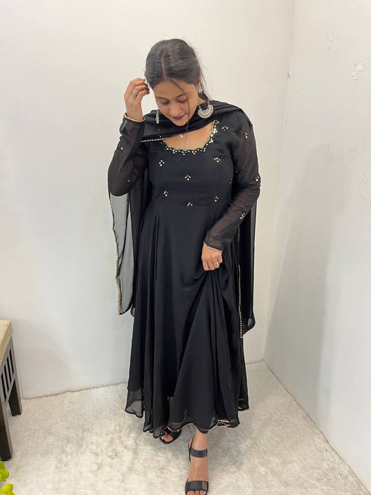 Georgette Partywear Heavy Black Anarkali Gown
