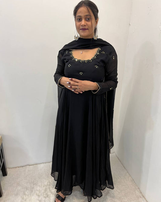 Georgette Partywear Heavy Black Anarkali Gown