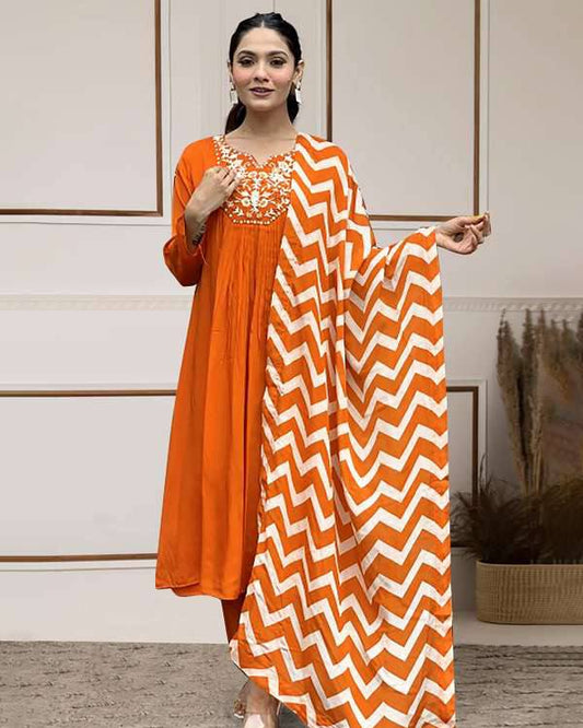 Chevron Printed Cotton Salwar Kameez with Dupatta