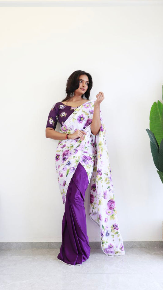 Premium Natural Silk Saree with Moti & Floral Pallu