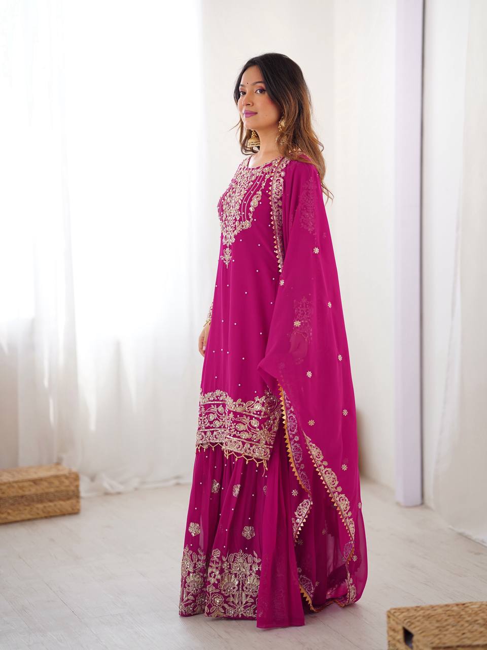 Stylish Sequence Work Red Sharara Suit