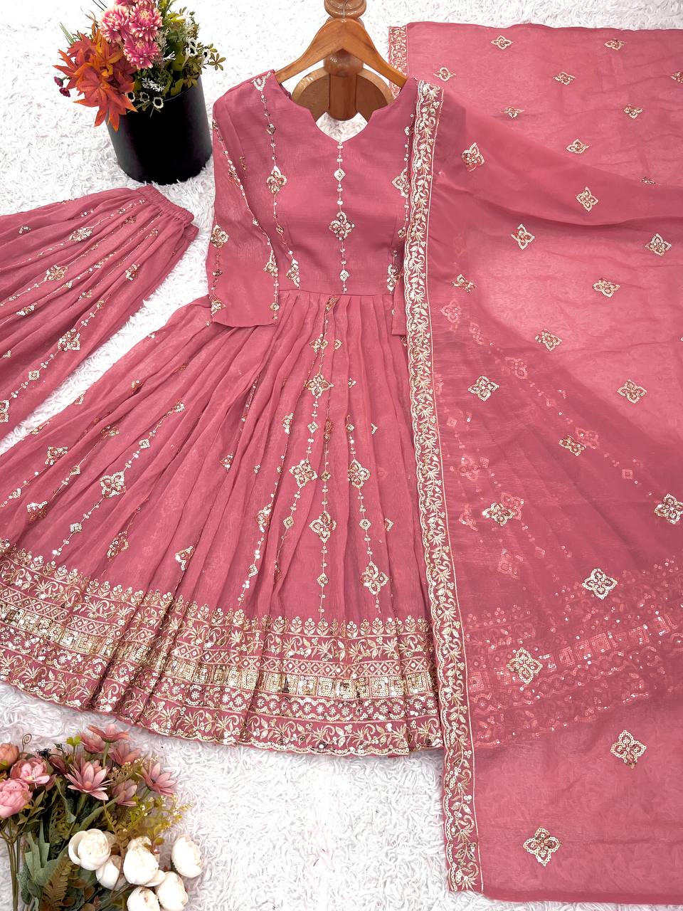 Premium Crunchy Silk Long Flared Anarkali Suit