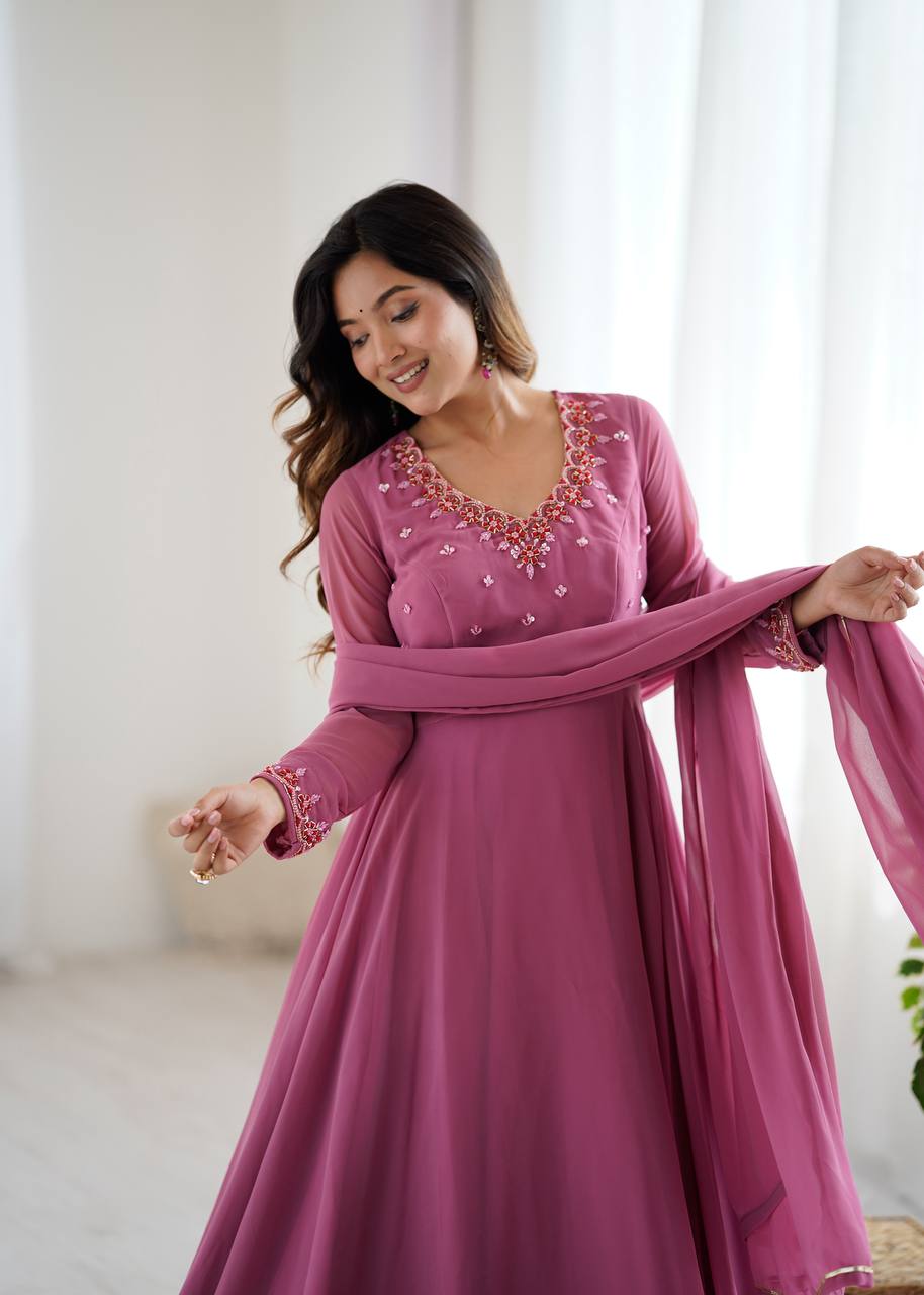Indian Ethnic Long Flared Pink Anarkali Suit