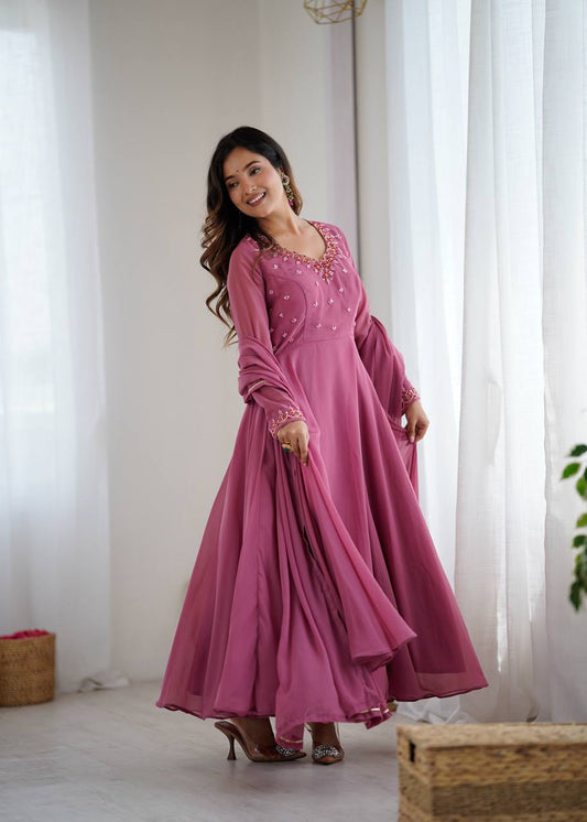 Indian Ethnic Long Flared Pink Anarkali Suit