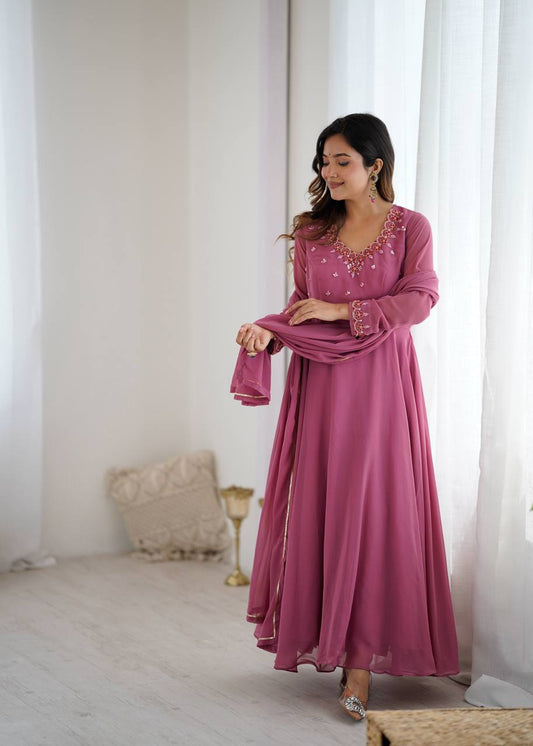 Indian Ethnic Long Flared Pink Anarkali Suit