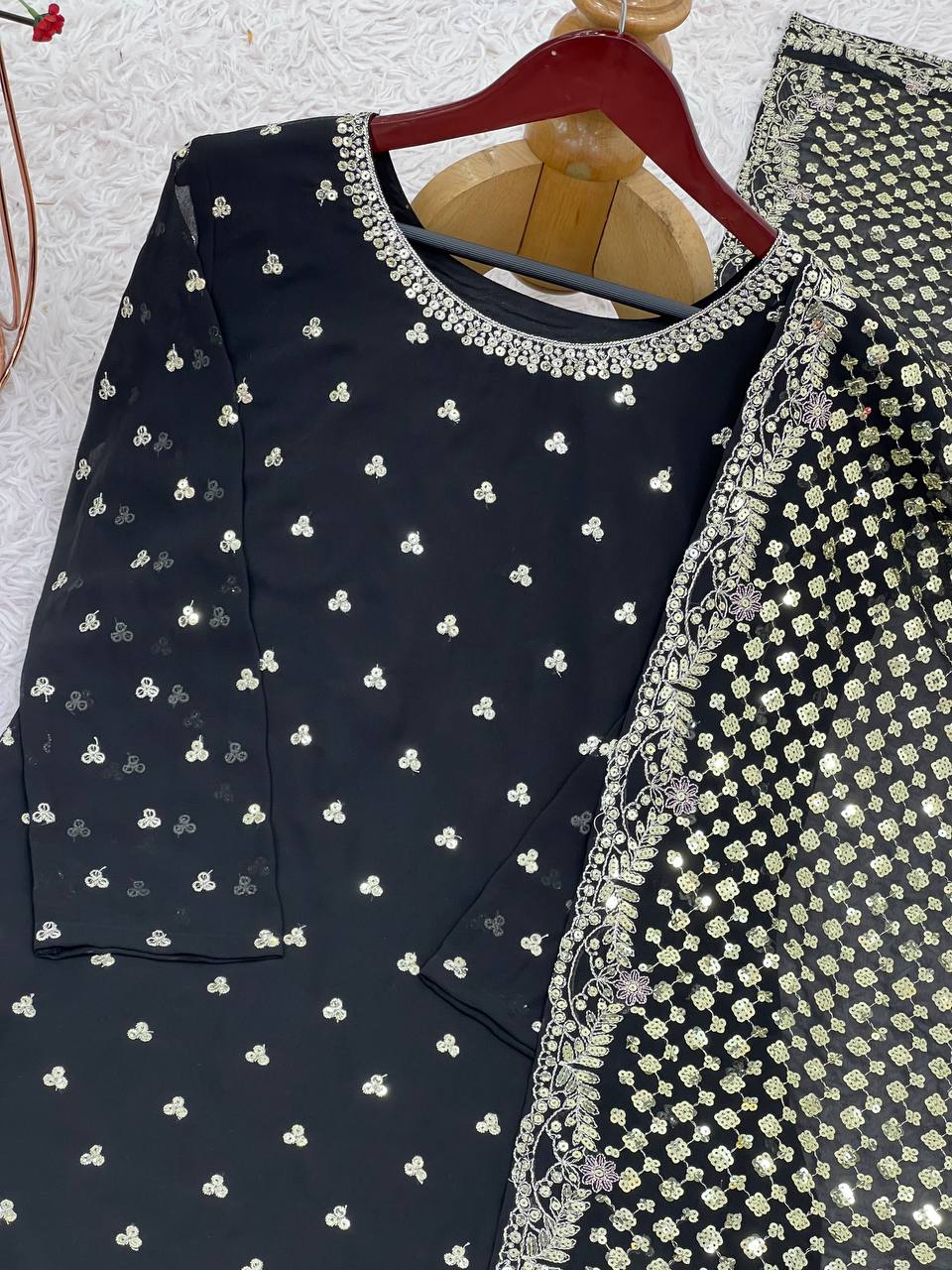 Faux Georgette Sharara Set, Embroidered Sharara Plazzo, Heavy Sequence Work Dress, Party Wear Suit for Women, Ready to Wear Ethnic Set, Georgette Dupatta with Lace, Designer Indian Outfit 2025, Full Sleeve Kurti Set, Fancy Sharara Dress for Wedding, Traditional Sharara Set, Flared Plazzo Suit, Micro Cotton Inner Suit, Elegant Festive Wear, Heavy Embroidery Ethnic Set, Readymade Suit for Women