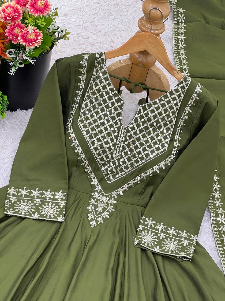 Premium Roman Silk Flared Anarkali Suit