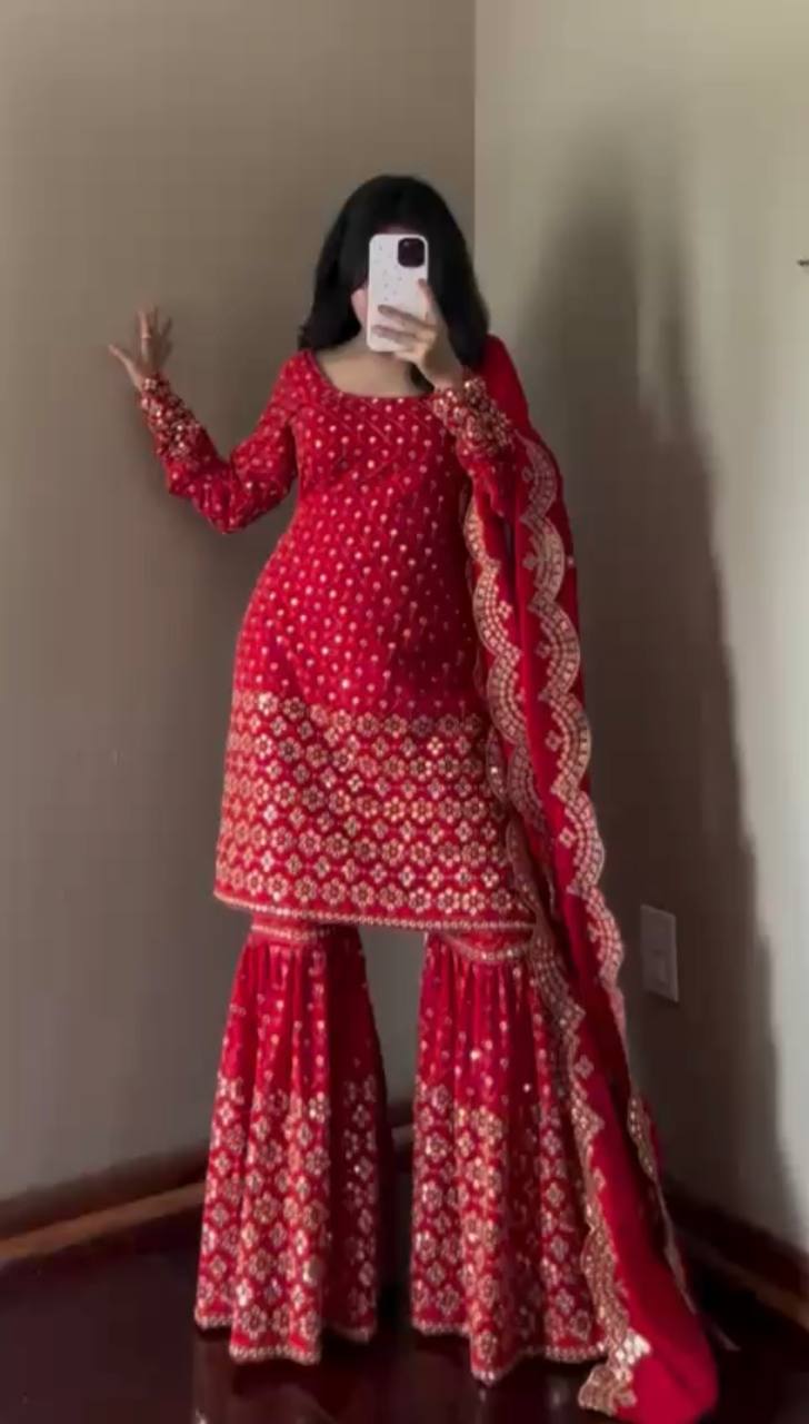 Red Sharara Suit 