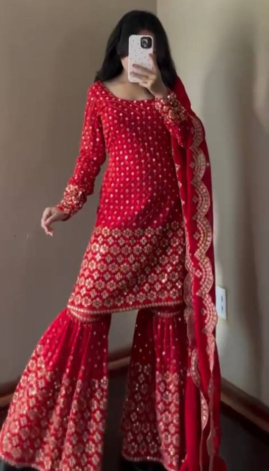 Red Sharara Suit 