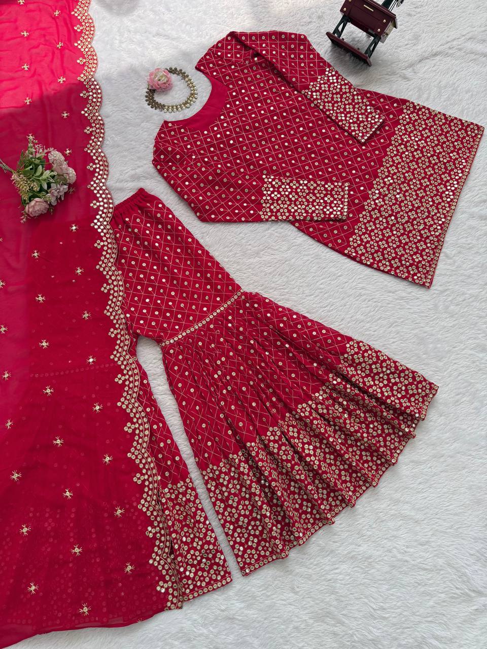 Diwali Special Red Sharara Suit