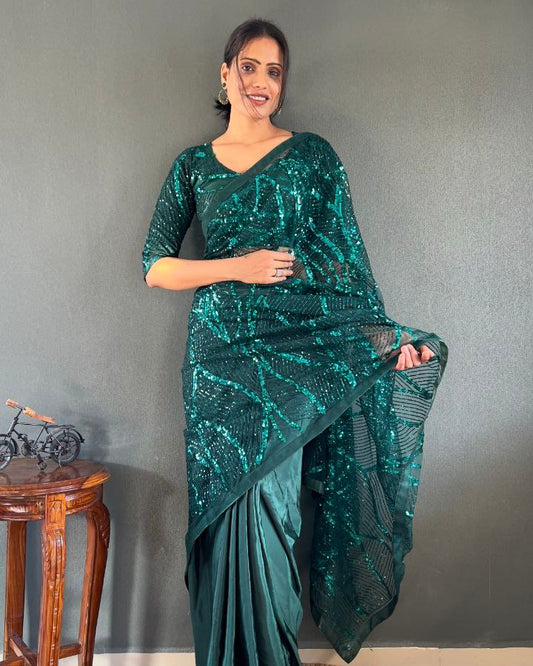 Ready to Wear Net Saree with Heavy Sequin Work