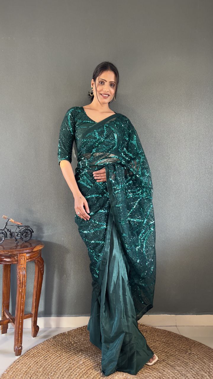 Ready to Wear Net Saree with Heavy Sequin Work