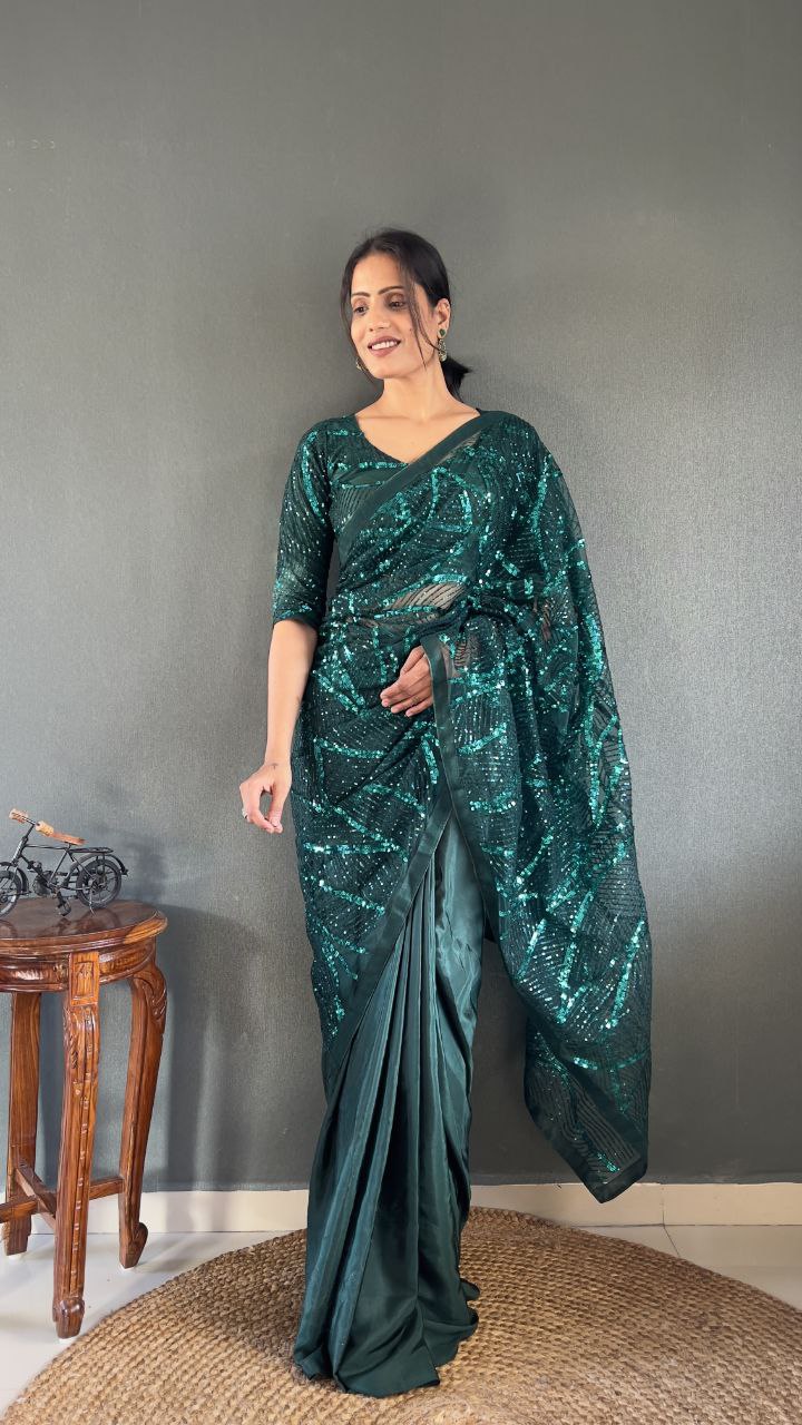Ready to Wear Net Saree with Heavy Sequin Work