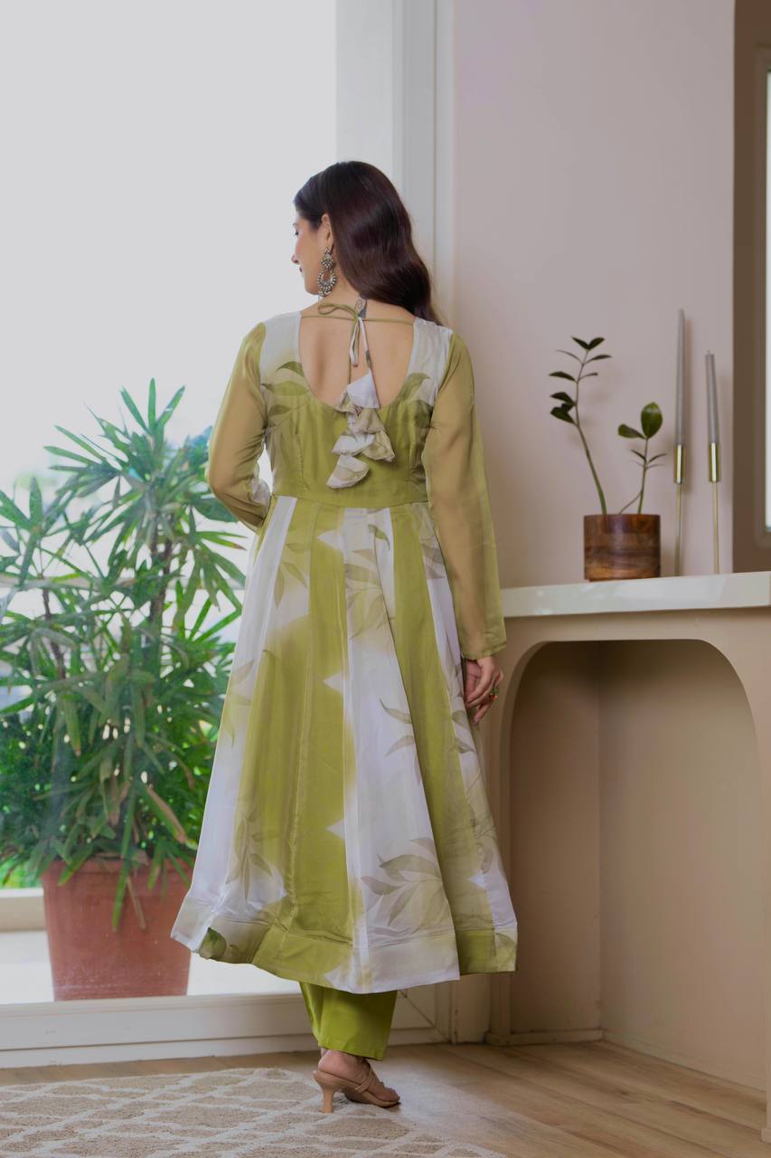 Organza Silk Green Anarkali Suit