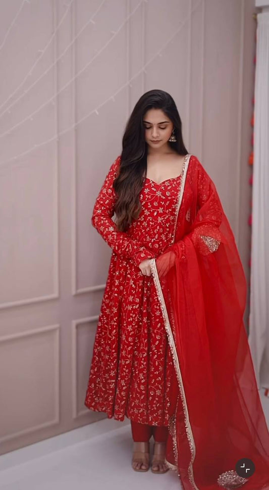 Karwa Chauth Special Red Anarkali Suit for Women