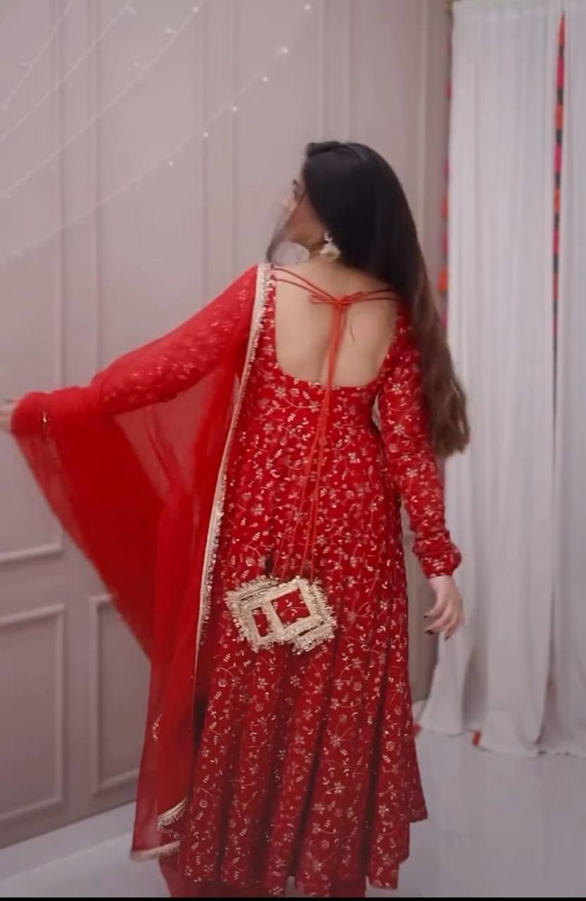 Karwa Chauth Special Red Anarkali Suit for Women