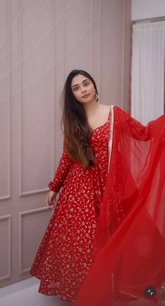 Karwa Chauth Special Red Anarkali Suit for Women