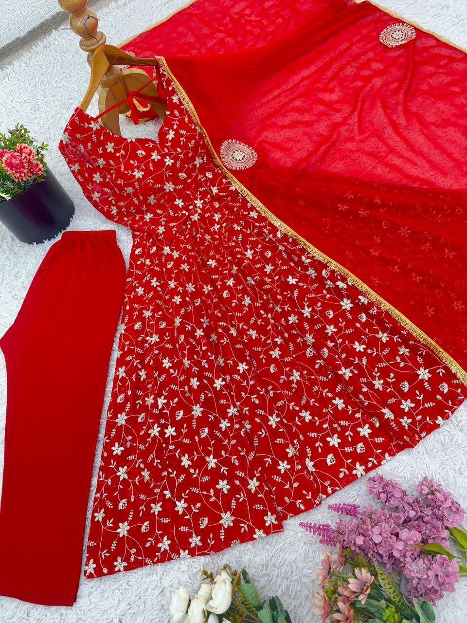 Karwa Chauth Special Red Anarkali Suit for Women