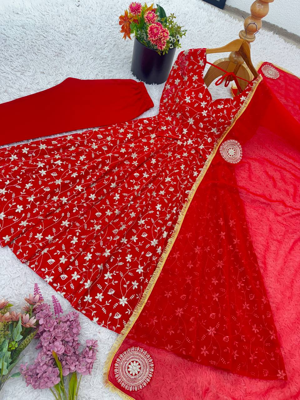 Karwa Chauth Special Red Anarkali Suit for Women