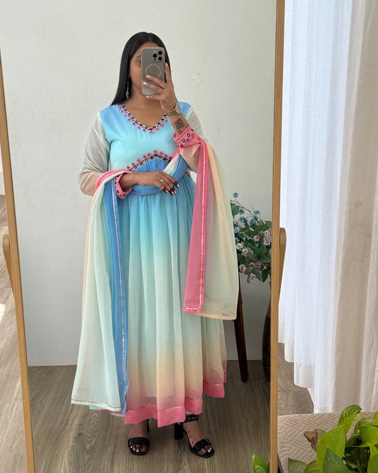 Multi Color Long Anarkali Flared Gown Set