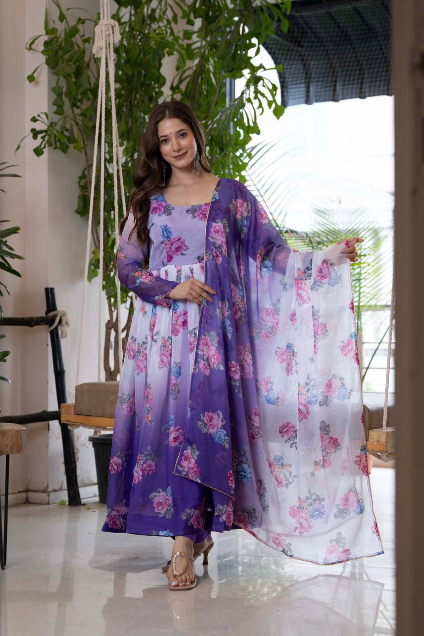 Designer Floral Printed Anarkali Gown Set