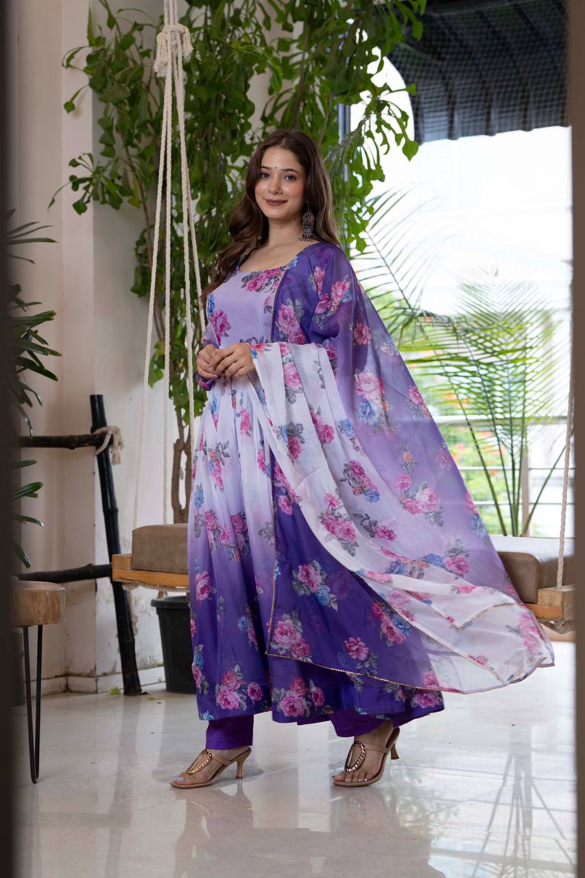 Designer Floral Printed Anarkali Gown Set