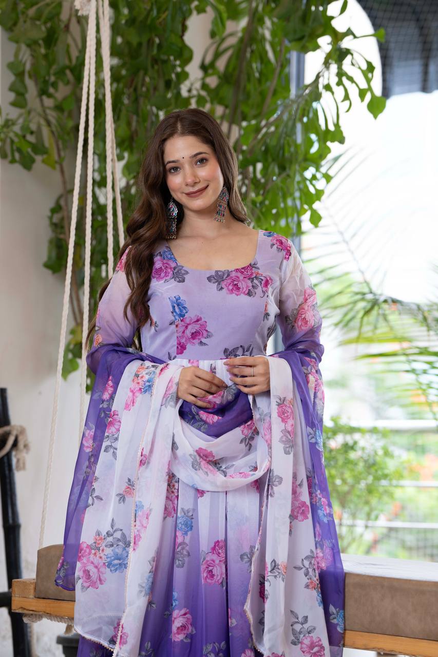 Designer Floral Printed Anarkali Gown Set