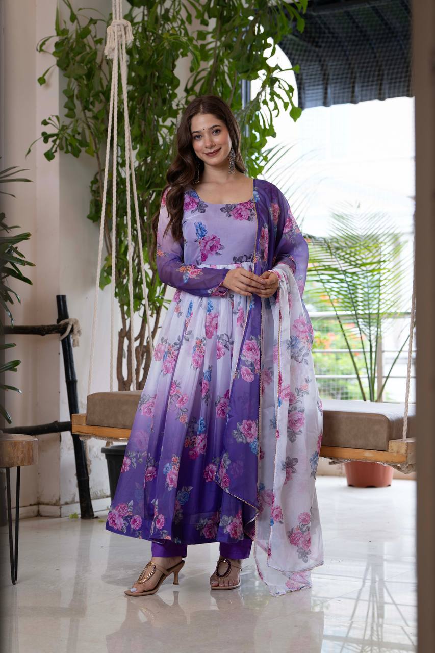 Designer Floral Printed Anarkali Gown Set