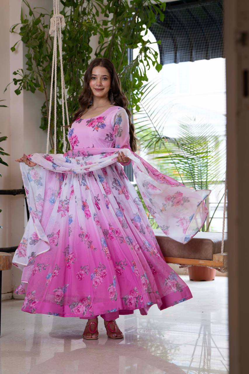 Women printed Anarkali gown