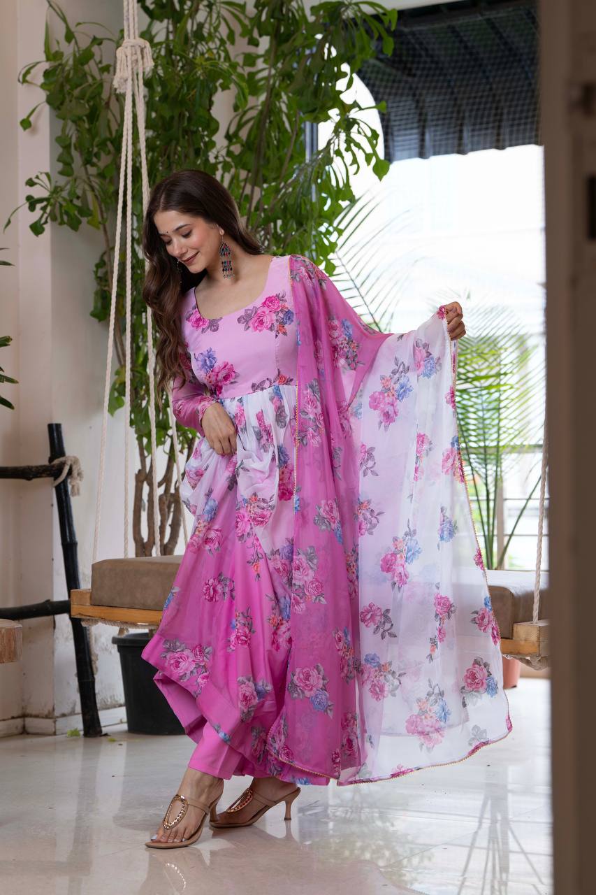 Women printed Anarkali gown