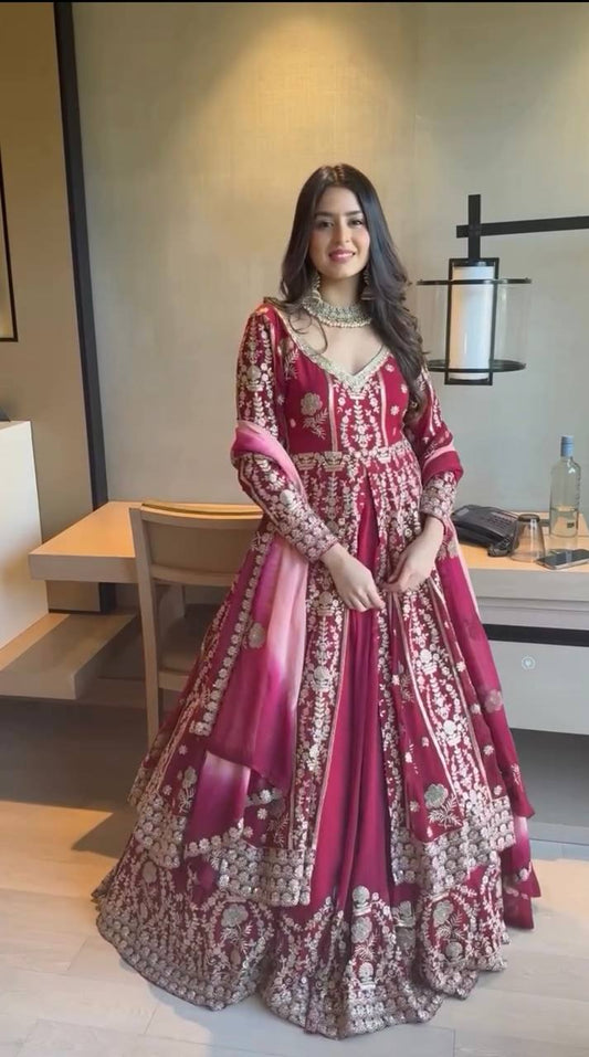 Red anarkali lehenga