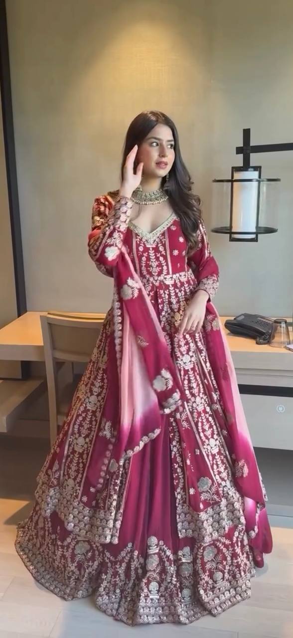 Red anarkali lehenga