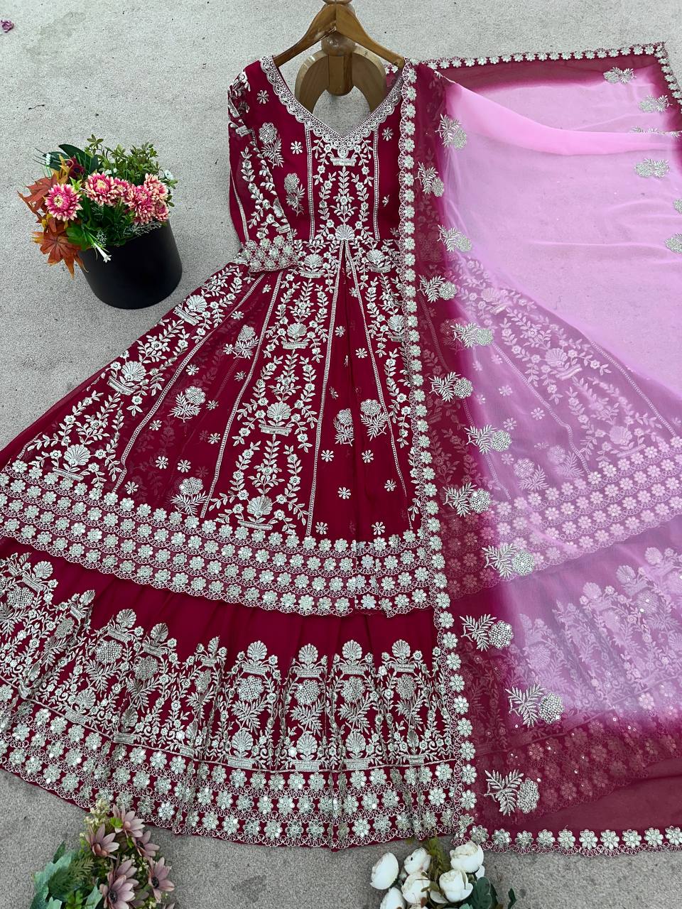 Red anarkali lehenga