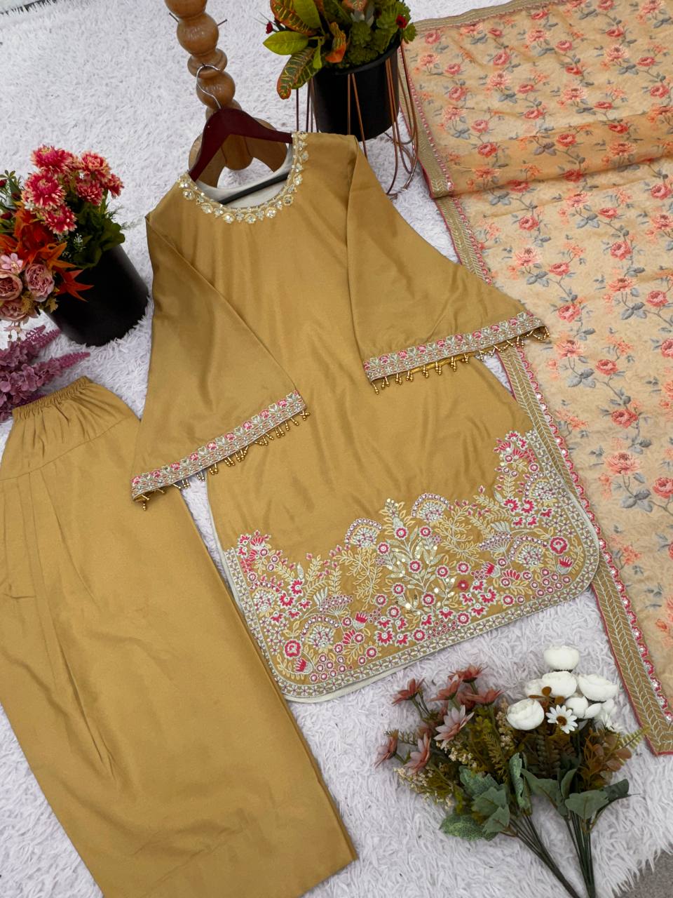 Elegant Silk Sharara Kurti Set with Dupatta