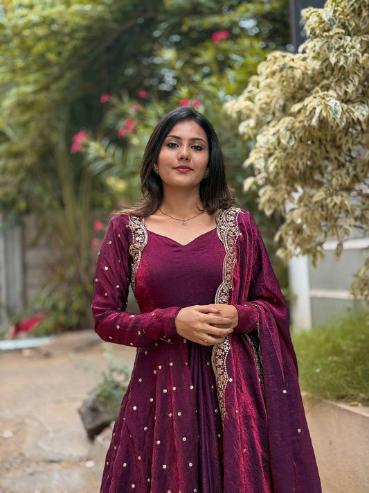 Fandy Silk Gown Set, Embroidered Gown Dress, Fully Stitched Party Gown, Indian Gown with Dupatta, Sequence Work Gown Design, Festive Wear Gown, Designer Silk Gown for Women, Long Gown with Flair, Ethnic Gown Set 2025, Readymade Gown Outfit, Micro Cotton Lined Gown, Heavy Work Gown Dress, Stylish Gown for Wedding, Elegant Indian Gown Set, Fancy Silk Gown for Women,