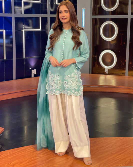 Dark green silk salwar kameez set