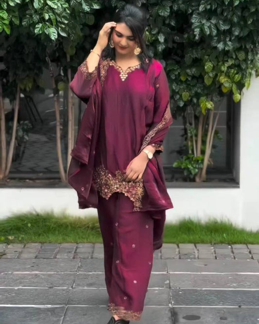 Heavy Work Designer Partywear Kurti with Dupatta Set