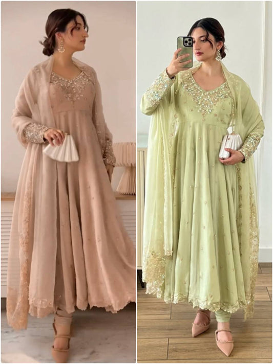 Stylish Ethnic Gown Set with Pant & Dupatta Anarkali