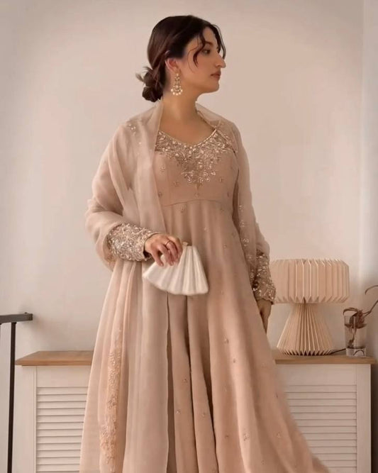 Stylish Ethnic Gown Set with Pant & Dupatta Anarkali