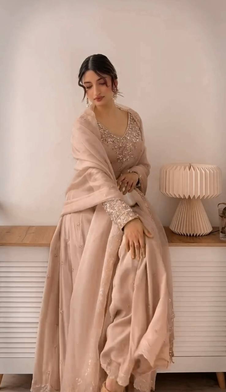 Stylish Ethnic Gown Set with Pant & Dupatta Anarkali