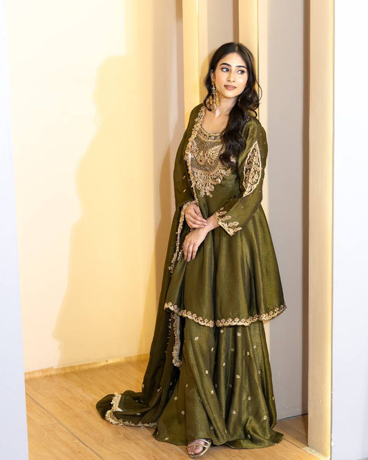 Sharara Suit Set, Simar Silk Sharara Dress, Embroidery Sequence Outfit, Ready to Wear Sharara Set, Designer Indian Suit, Kali Cut Sharara Dress, Elegant Party Wear, Festive Wear for Women, Heavy Georgette Dupatta Suit, Fully Stitched Kurti Set, Traditional Sharara Suit, Stylish Ethnic Outfit, Embroidered Suit Set 2025, Comfortable Indian Wear, Full Sleeve Sharara Dress,
