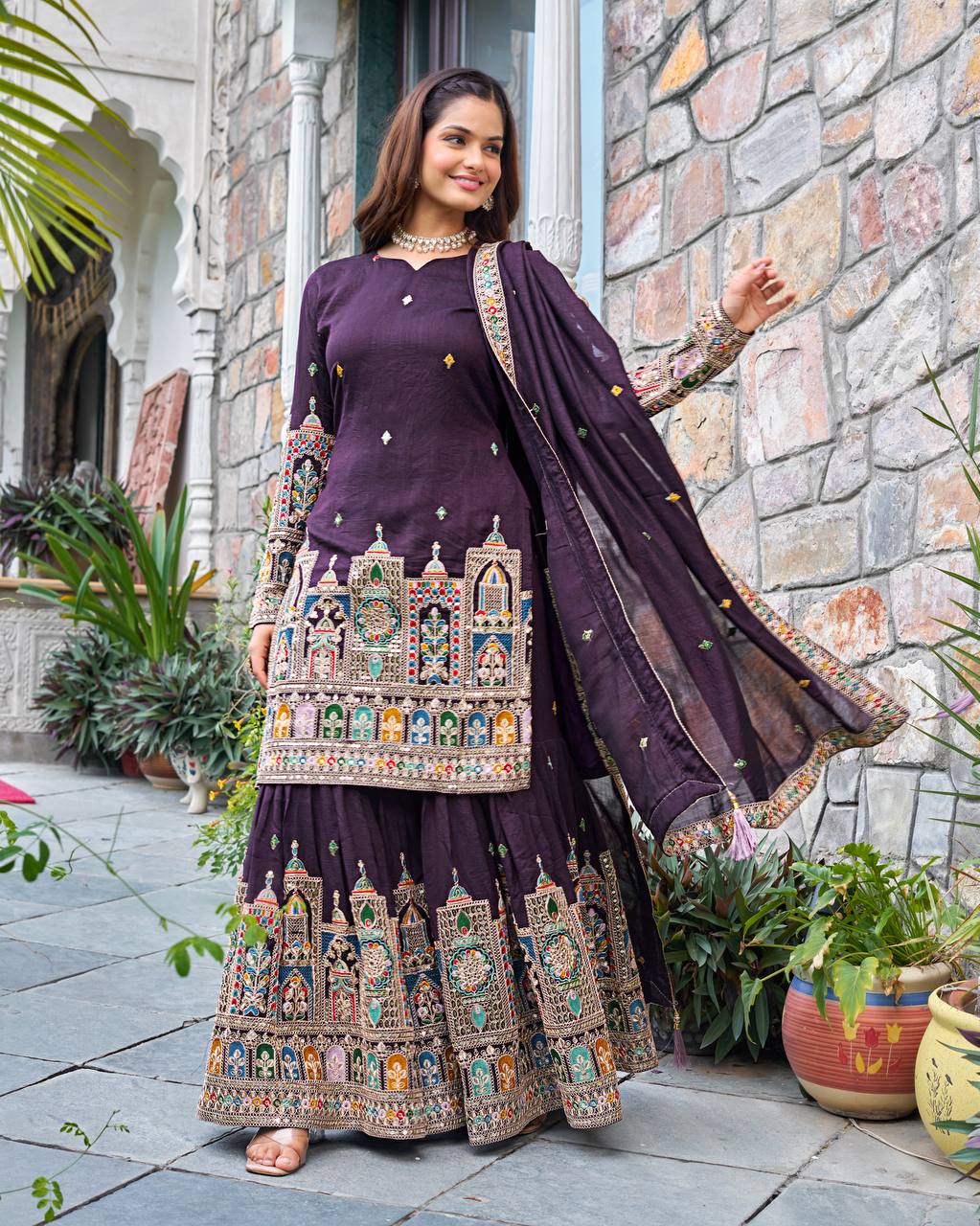Indian Ethnic Georgette Kurti Sharara Set
