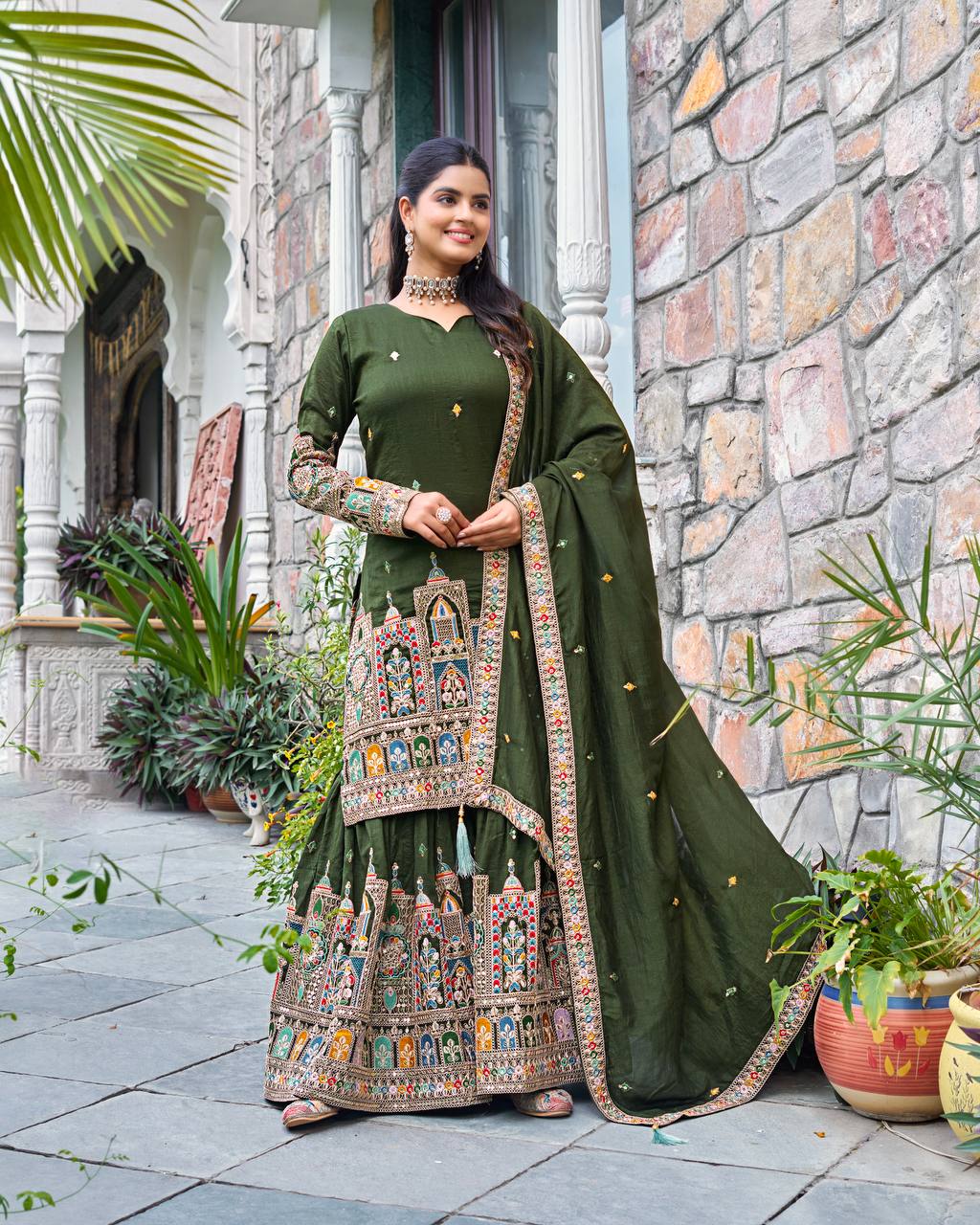 Indian Ethnic Georgette Kurti Sharara Set
