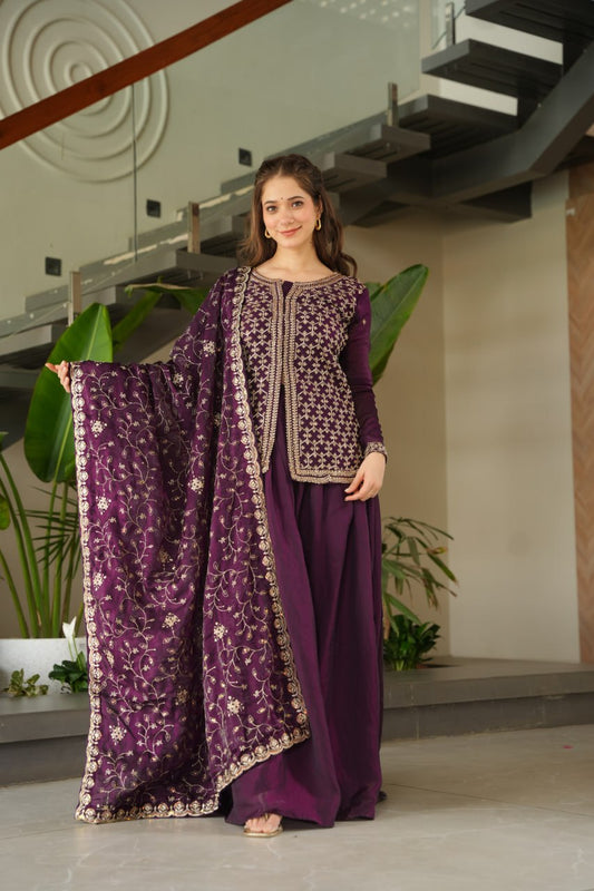 Designer Georgette Kurti Sharara with Dupatta Set Heavy work